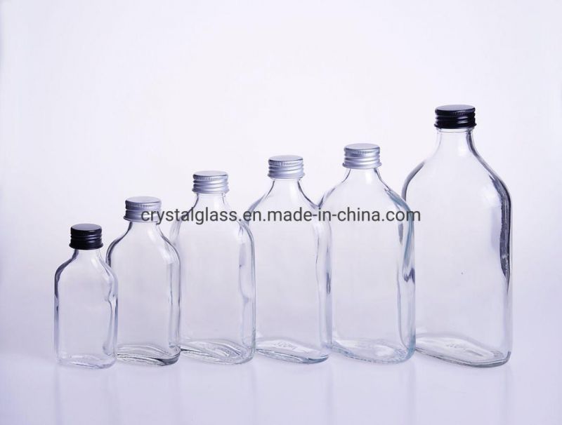 200ml Clear Flat Glass Bottle with Screw Lid for Wine Packing