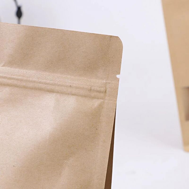 Kraft Paper Quad Seal Food Packaging Bag with Window