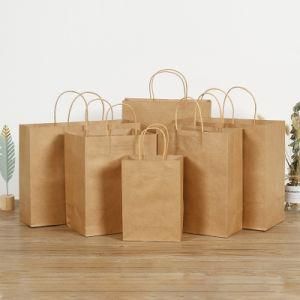 Kraft Paper Bag Stock Barbecue Takeaway Packaging Paper Bag Milk Tea Food Clothing Paper Bag Customization Can Be Printed with Logo