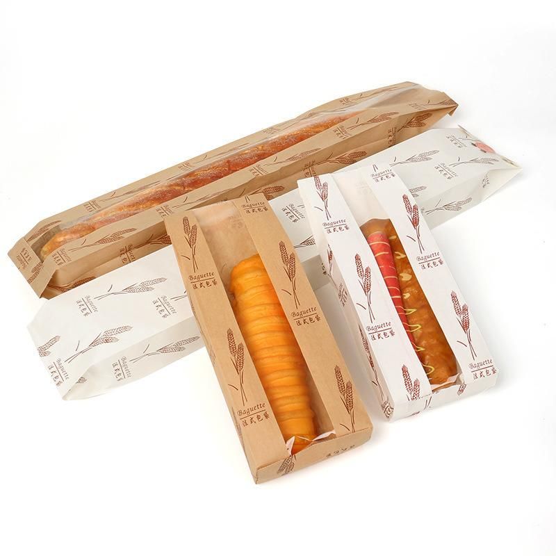 Printed Baguette Bread Packaging Kraft Paper Bags with Window