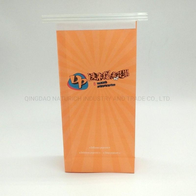 Customized Resealable Food Grade Kraft Paper Square Bottom Bread/Popcorn Packaging Bags with Tin Tie