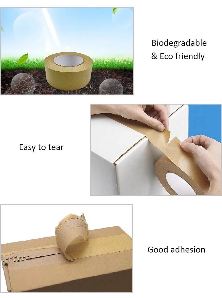 Custom Packing Biodegradable Material Packaging OPP Printed Water Activated Gum Jumbo Roll Brown Kraft Paper Gummed Tape