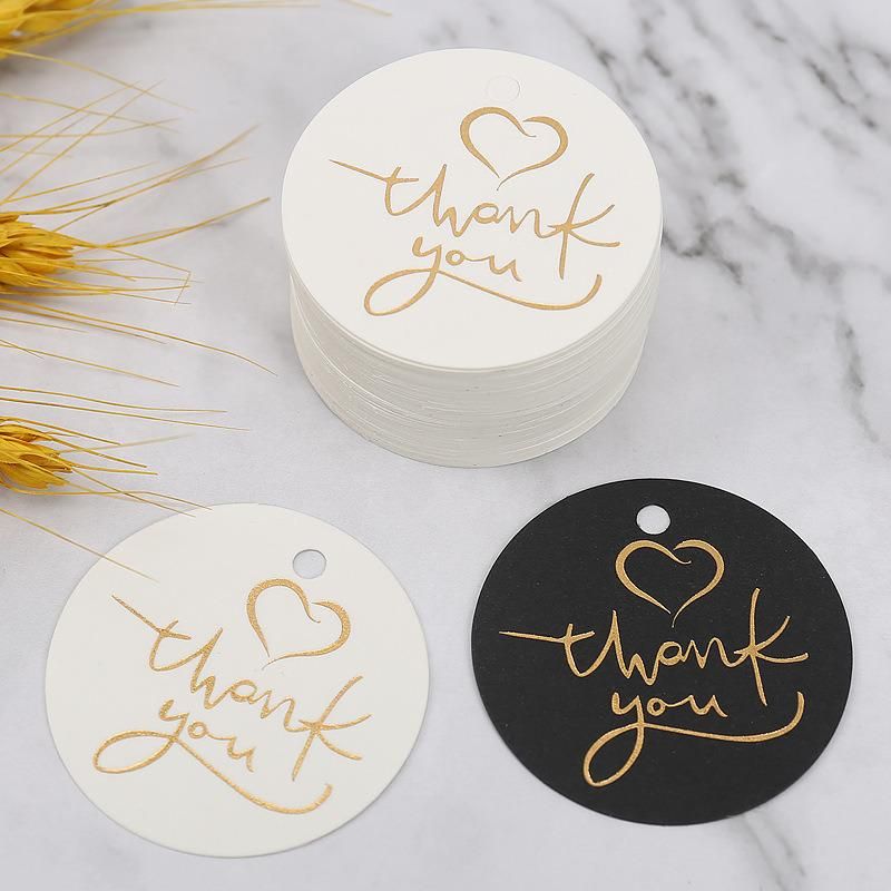 Black and White Logo Bronzed Round Thank You Card/Tag for Packing