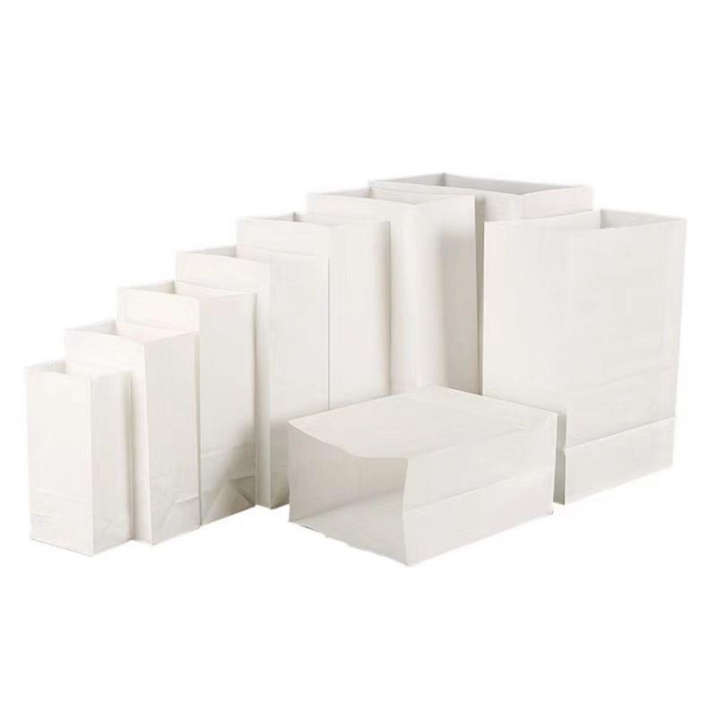 Eco-Friendly Square Bottom White Kraft Paper Bag Food Delivery Paper Packaging Bag