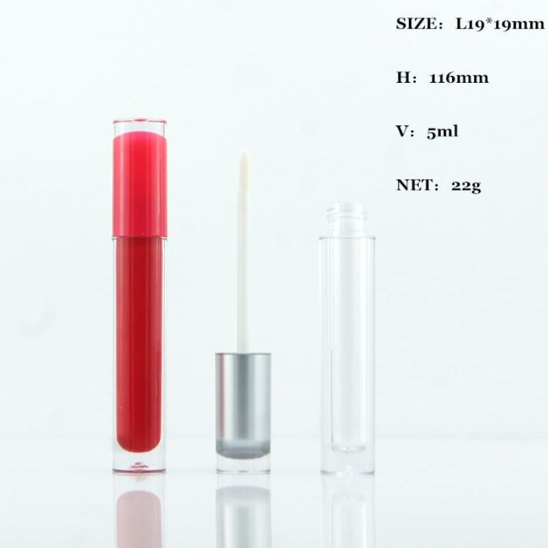 Custom Logo High Quality 5ml Pink Red Clear Liptint Bottle Empty Lip Gloss Packaging Tube with Brush