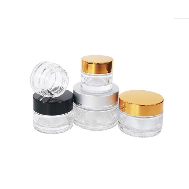 Round Cosmetic Packaging 50ml Glass Face Cream Jar Packaging with Bamboo Lids