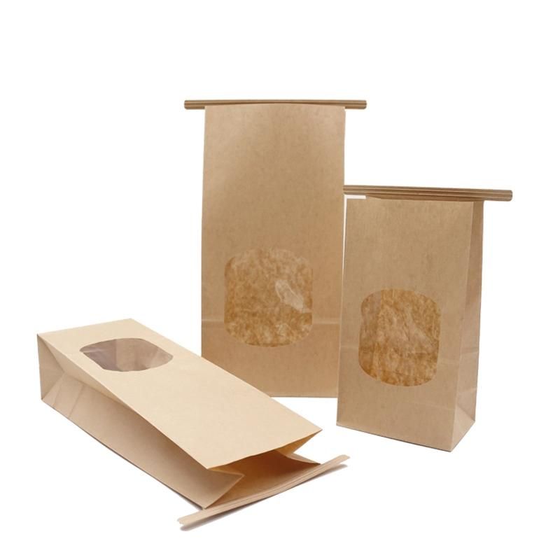 Food Packaging Tin Tie Brown White Kraft Paper Bag with Window