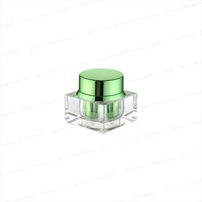 Square Type Green Color Acrylic Skin Care Cream Jar with Mini Size for Factory Price