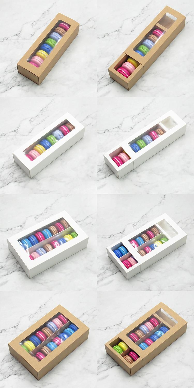 Takeway Macarons Box Cake Cookie Box Window Food Grade Foldable with Logo Printing with PVC Window Box