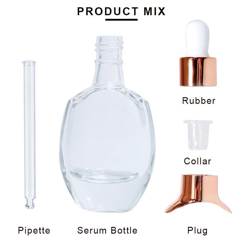 Luxury 15ml 30ml 1oz Clear Face Skincare Essence Essential Oil Serum Dropper Glass Bottle with Gold Dropper Pipette