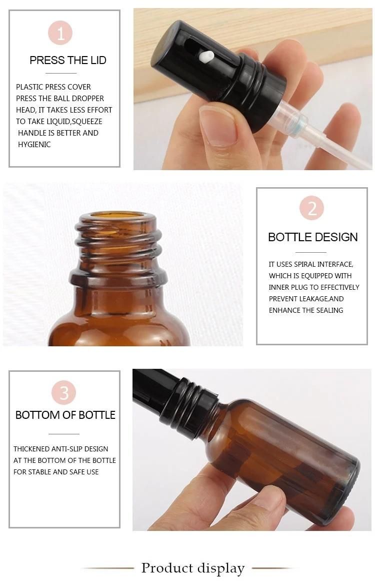 10ml 30ml 50ml 100ml Custom Packaging Cosmetics 1oz 2oz Slant Shoulder Amber Glass Bottle with Cap/Pump Spray Bottle