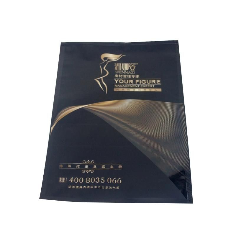 Customized Underwear Black Aluminium Foil Ziplock Bag with Gold Printing