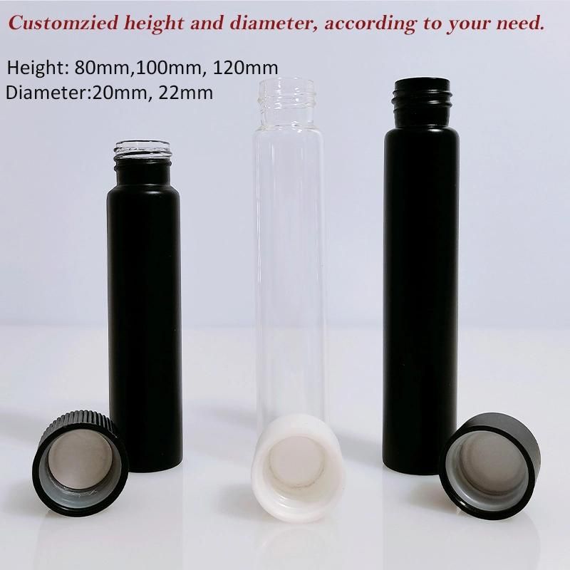 Custom 80mm 120mm Child Resistant Packaging Borosilicate Pre-Roll Doob Glass Tube Matte Black Clear for Cigar