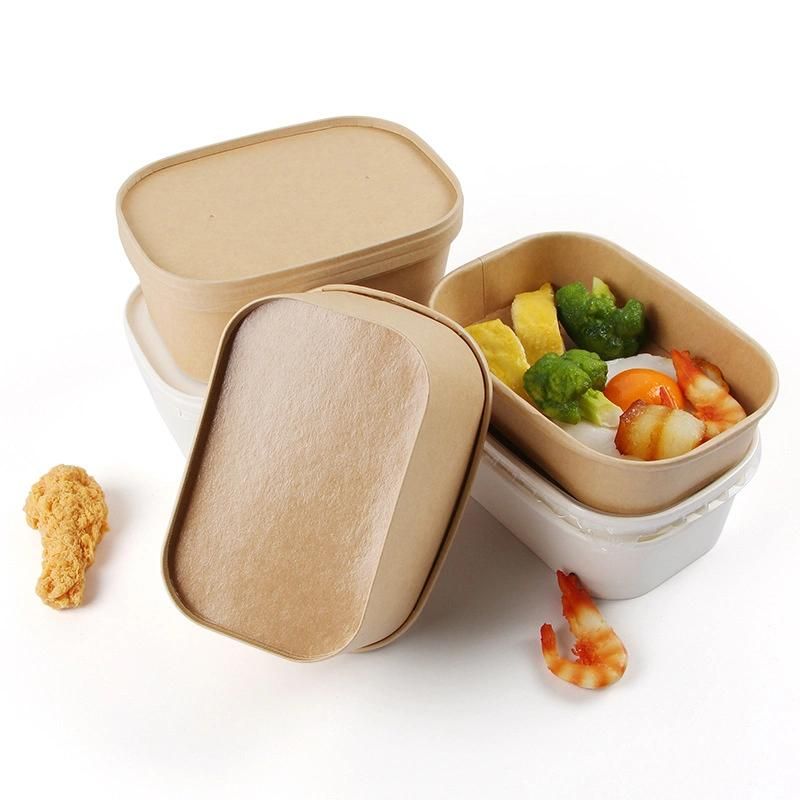 Wholesale Square Paper Bowl Disposable Brown Takeaway Square Paper Bowl