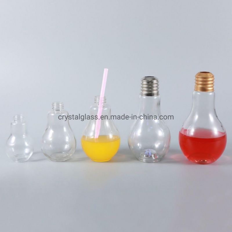 Creative Bulb Shape Bottle Food Grade Beverage Juicer Glass Bottles 100ml/200ml/300ml/400ml/500ml