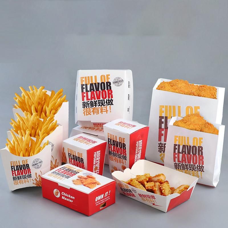 Custom Food Grade Paper Fast Food Packaging Roast Fried Chicken Take out Paper Meal Boxes Cardboard Tray Packing