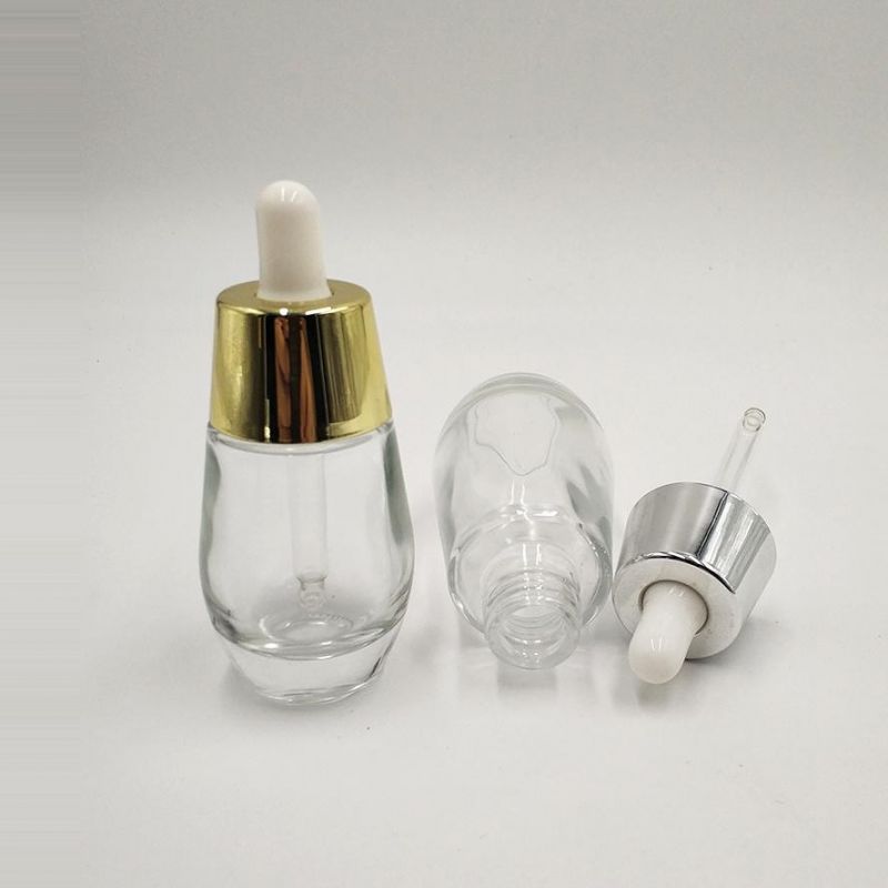 20ml/30ml Essential Oil Products Transparent Glass Droper Refillable Bottle with Golden Cap