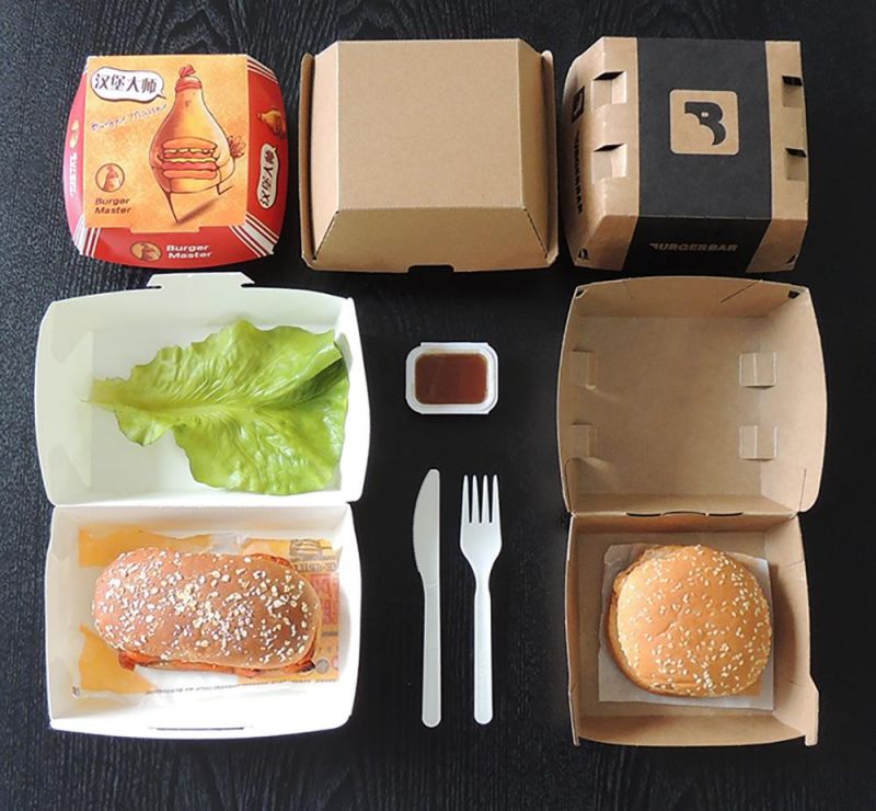 Customized Wholesale Disposable Take Away Folding Kraft Hamburger Box