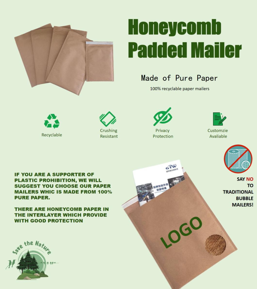 Compostable 100% Recyclable Self Seal Recycled Kraft Cover Paper Mailers Bag 6" *10" Honeycomb Paper Mailer