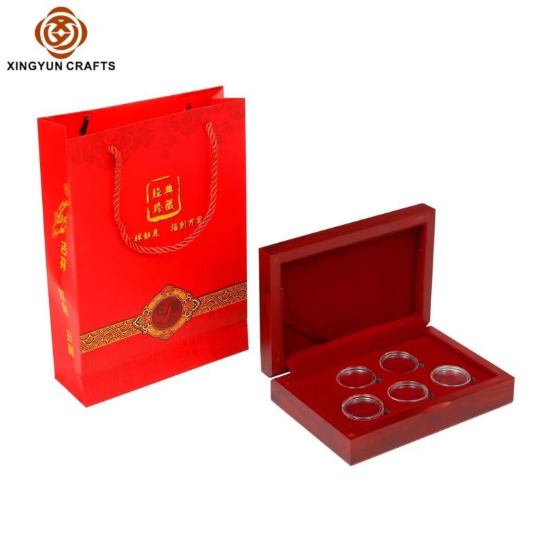 Professional Leatherette Coin Collection Box Customized Wood Medal Packaging Box