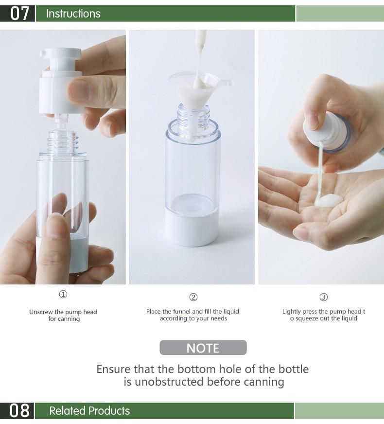 in Stock! 30ml Plastic Pet Airless Cosmetic Lotion Bottle with Normal Lotion Nozzle