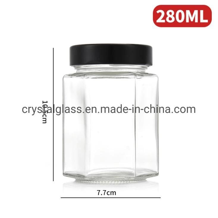 New Arrival Hexagon Glass Jam Jar Honey Jar Pickles Jar with Deep Lid