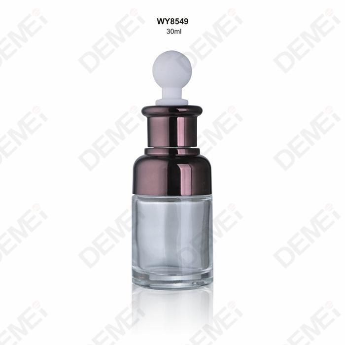 30ml Cosmetic Packaging Round Aluminum Shoulder Glass Dropper Bottles with 20mm Silver Aluminum Ruber Pipette Dropper Cap