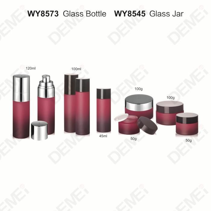 Demei 45/100/120ml 50/100g Cosmetic Skin Care Packaging Coating Black Red Cylinder Toner Lotion Glass Bottle and Cream Jar Series