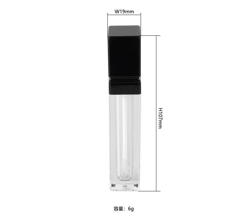 Hot Sale 6ml Fashion Black Lip Gloss Tube Lip Gloss Packaging Custom Black Lid Clear Lip Gloss Tube with Black Top