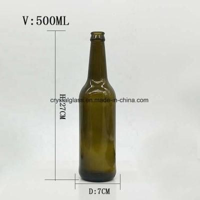 Long Neck 500ml Round Beer Glass Bottle with Crown Cap