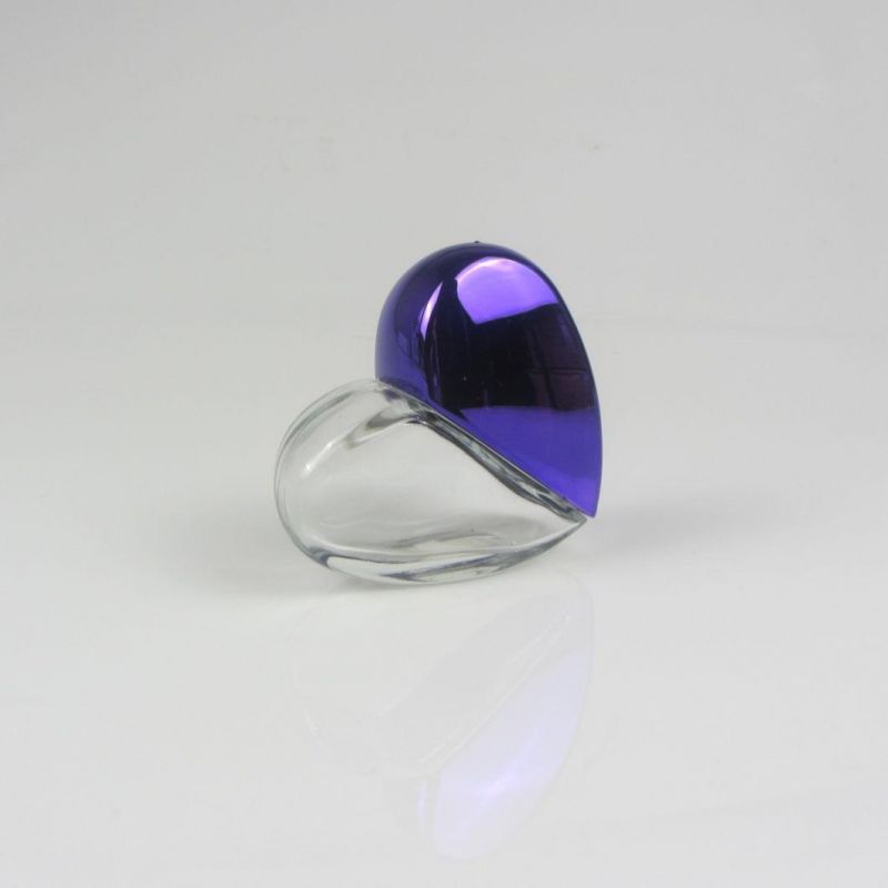 Empty Shiny Blue Heart Shaped Glass Perfume Bottle 50ml