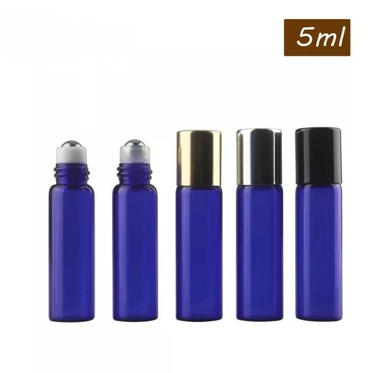 Empty Cobalt Blue 5ml Glass Roller Bottles with Stainless Steel Metal Roll on Balls for Mixing Essential Oil Perfume