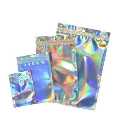 Custom Printed Small Holographic Ziplock Rainbow Laser Plastic Mylar Packaging Zipper Pouch Bag