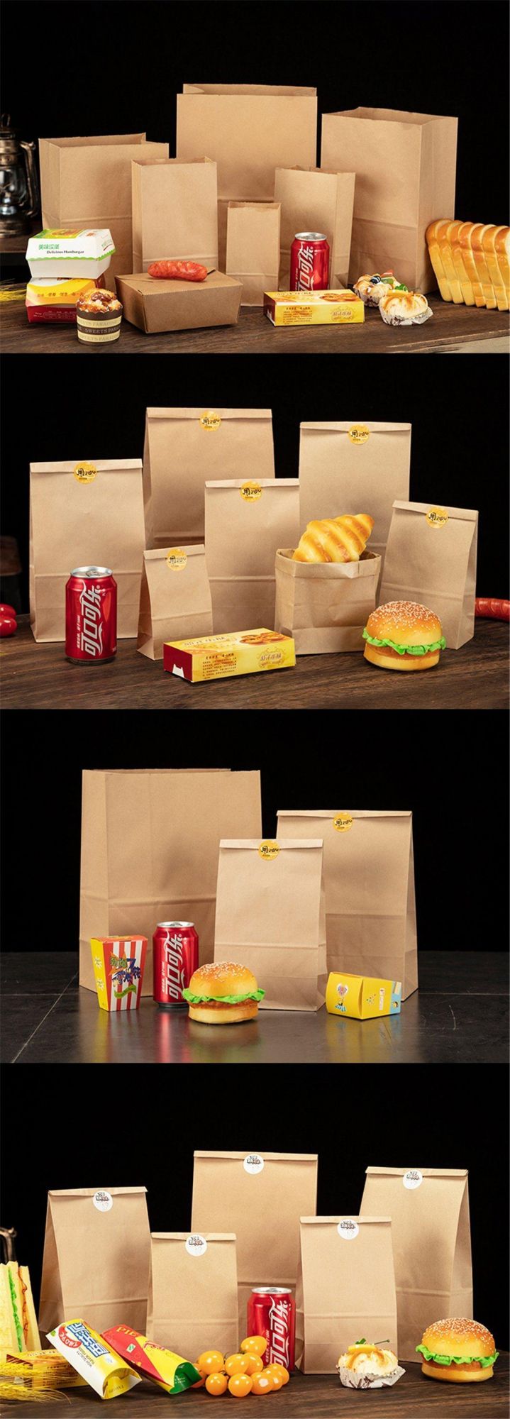 Promotional Recyclable Restaurant Kraft Takeaway Kraft Disposable Bag