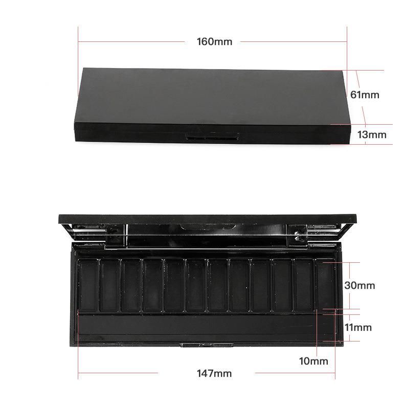 12 Hole 12 Color Black Flat Enpty Plastic Case for Eyeshadow Palette