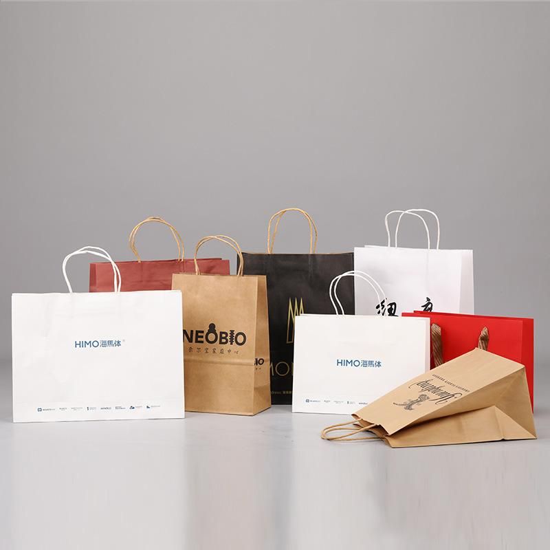 China Factory Wholesale Surface Handling Customized Printed Kraft Paper Bags with Handles