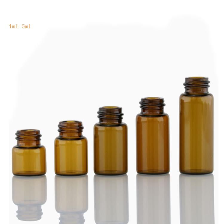 1ml 2ml 3ml 5ml Mini Amber Glass Vials with Black Lids for Perfume Serm Liquid Medicine Packaging