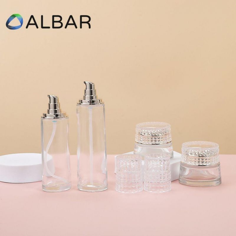 Acrylic Cream Jars Lotion Glass Bottles in Clear Crystal Oval Shape for Face Care