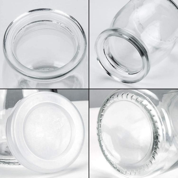 100ml 200ml Clear Glass Bottles with Pretty Black Lids Small Glass Jars for Yogurt Pudding