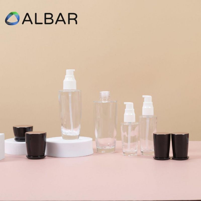 High Purity Clear Glass Bottles for Face Skin and Body with White Pumps