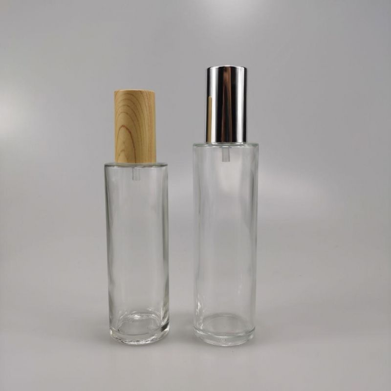 30ml 40ml 50ml 80ml 100ml 120ml Press Spray Pump Glass Bottle Lotion Bottle with Wood Grain Cap and Silver Cap