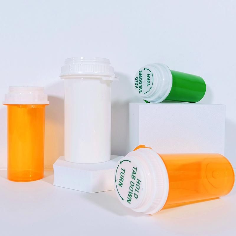 Child Resistant Click Thumb Tap Vial PP Plastic Pill Container Medicine Bottles Pharmacy Prescription Vials with Smell Proof Lid