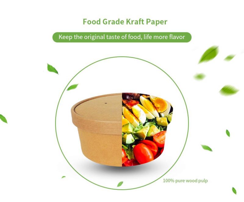 Custom Printing Kraft Craft Food Noodle Soup Packaging Disposable Take Away Takeaway Paper Salad Bowls with Lid