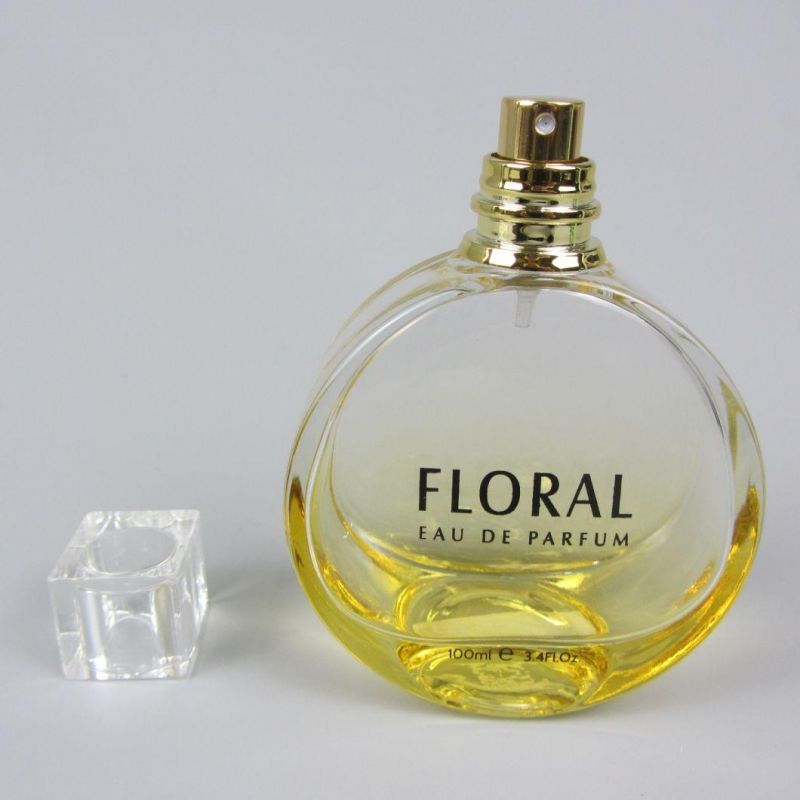 Yellow Gradient Empty 100ml Perfume Glass Bottle with Clear Cap