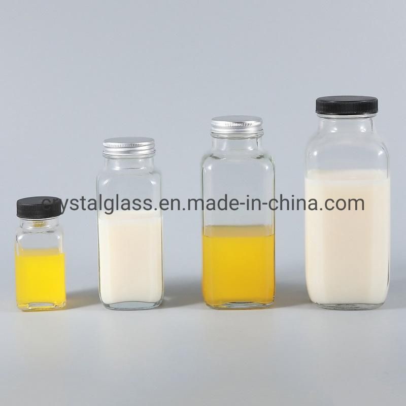 Empty 300ml Glass Juice Bottle for Water Square Milk Glass Bottle