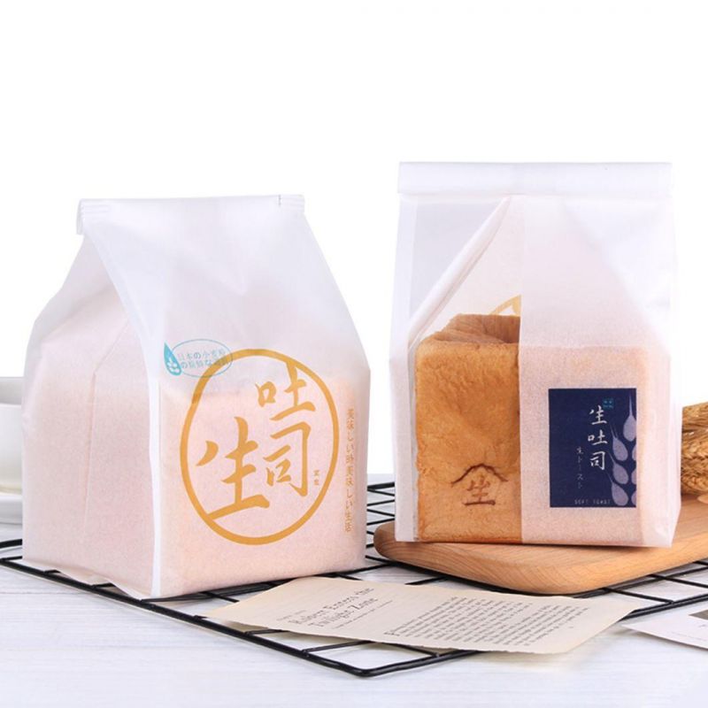 Wholesale Square Bottom Gusset White Kraft Paper Bread Bakery Toast Packaging Tin Tie Dessert Paper Bags with Window