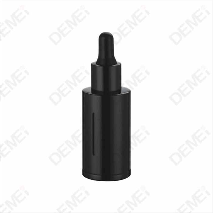 30ml 40ml Cosmetic Packaging Black Aluminum Stright Round Glass Dropper Bottles with 20mm Black Aluminum Ruber Pipette Dropper Cap