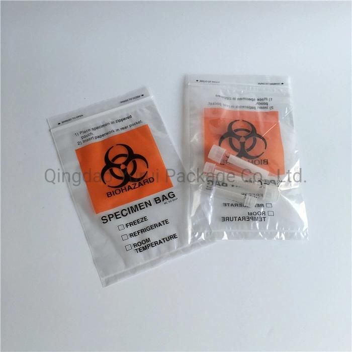 Custom Plastic Disposable Biohazard Specimen Transport Bags LDPE Ziplock Medical Specimen Bag