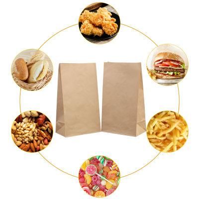 Custom Takeaway Food Packaging Flat Square Bottom Grease Proof Brown Kraft Paper Bags