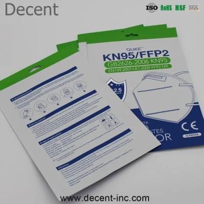 China Supplier Custom Design Printing Resealable Plastic Ziplock N95/Kf94 Packaging Bag for Facial Mask